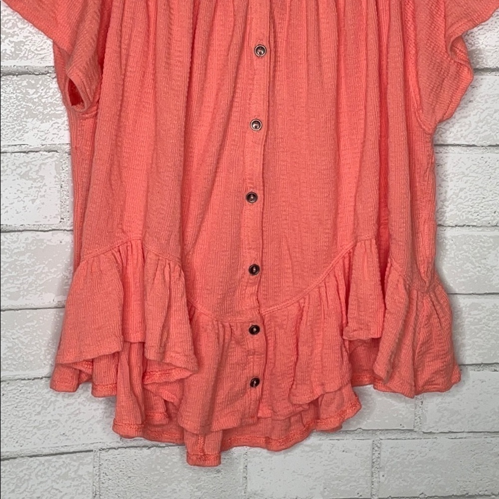 Free People Orange Julep Button Up Tee - Picture 5 of 11